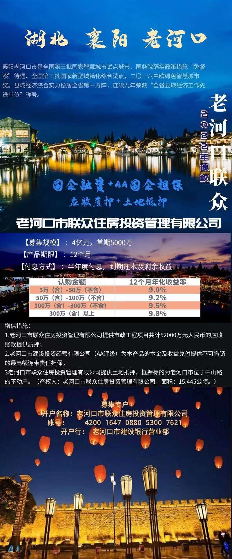 湖北襄阳老河口市联众住房投资债权收益权资产计划