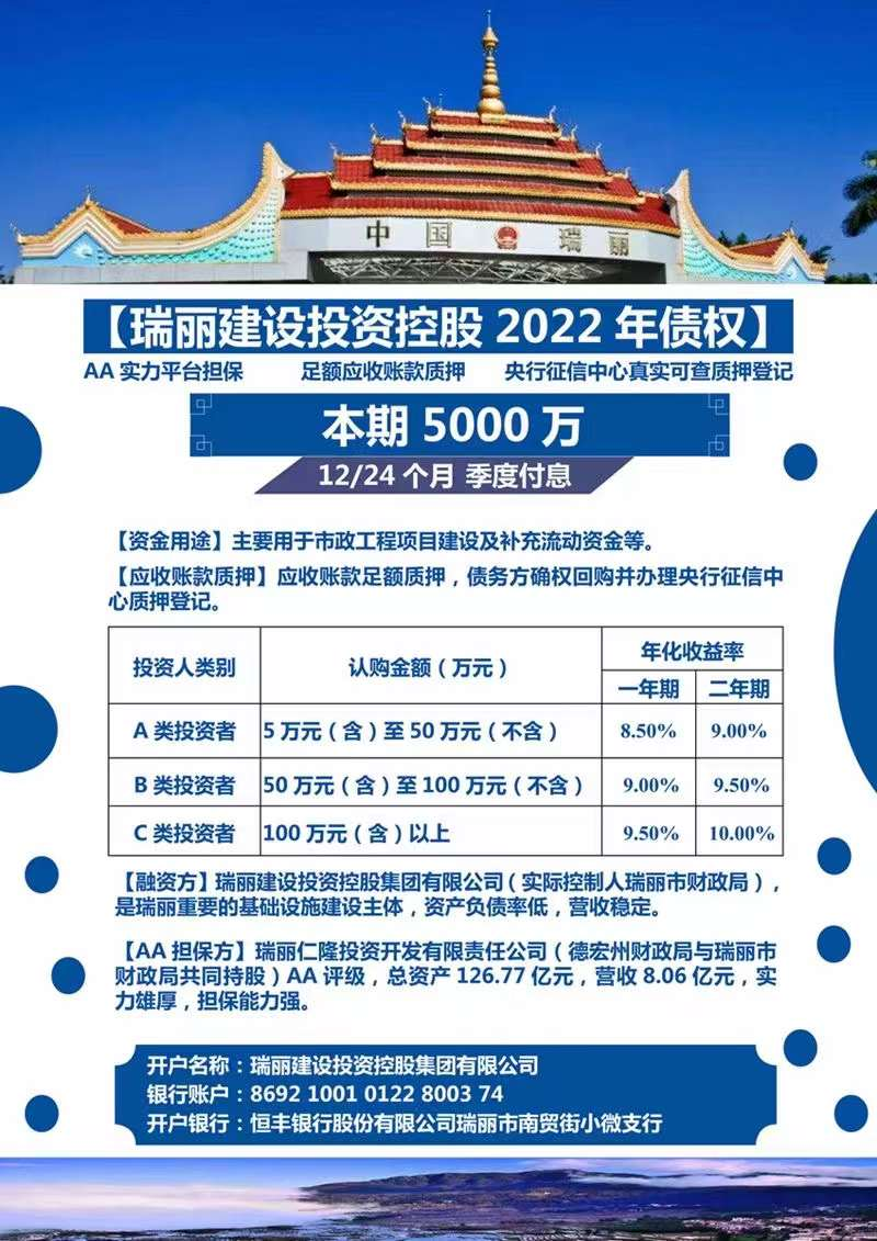 瑞丽建设投资控股2022年债权