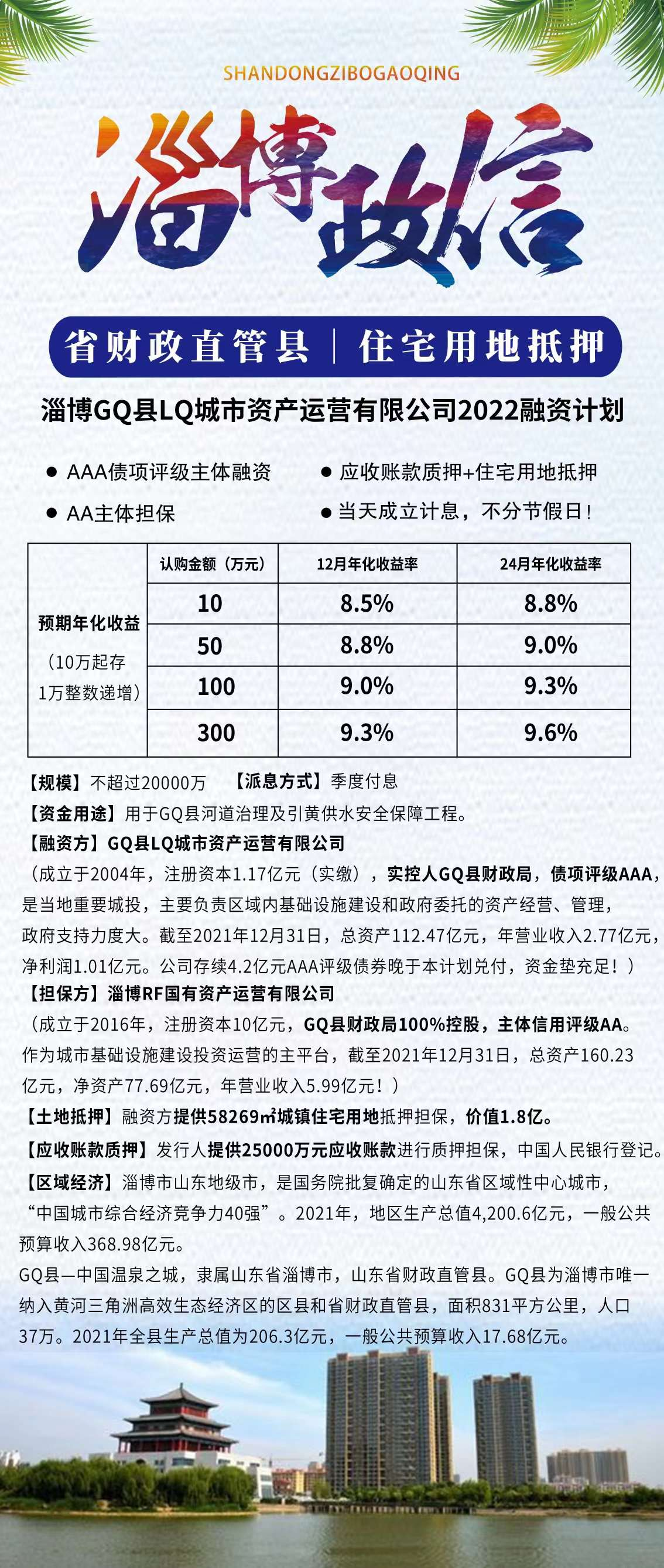 山东淄博GQ县LQ城市资产运营有限公司2022融资计划