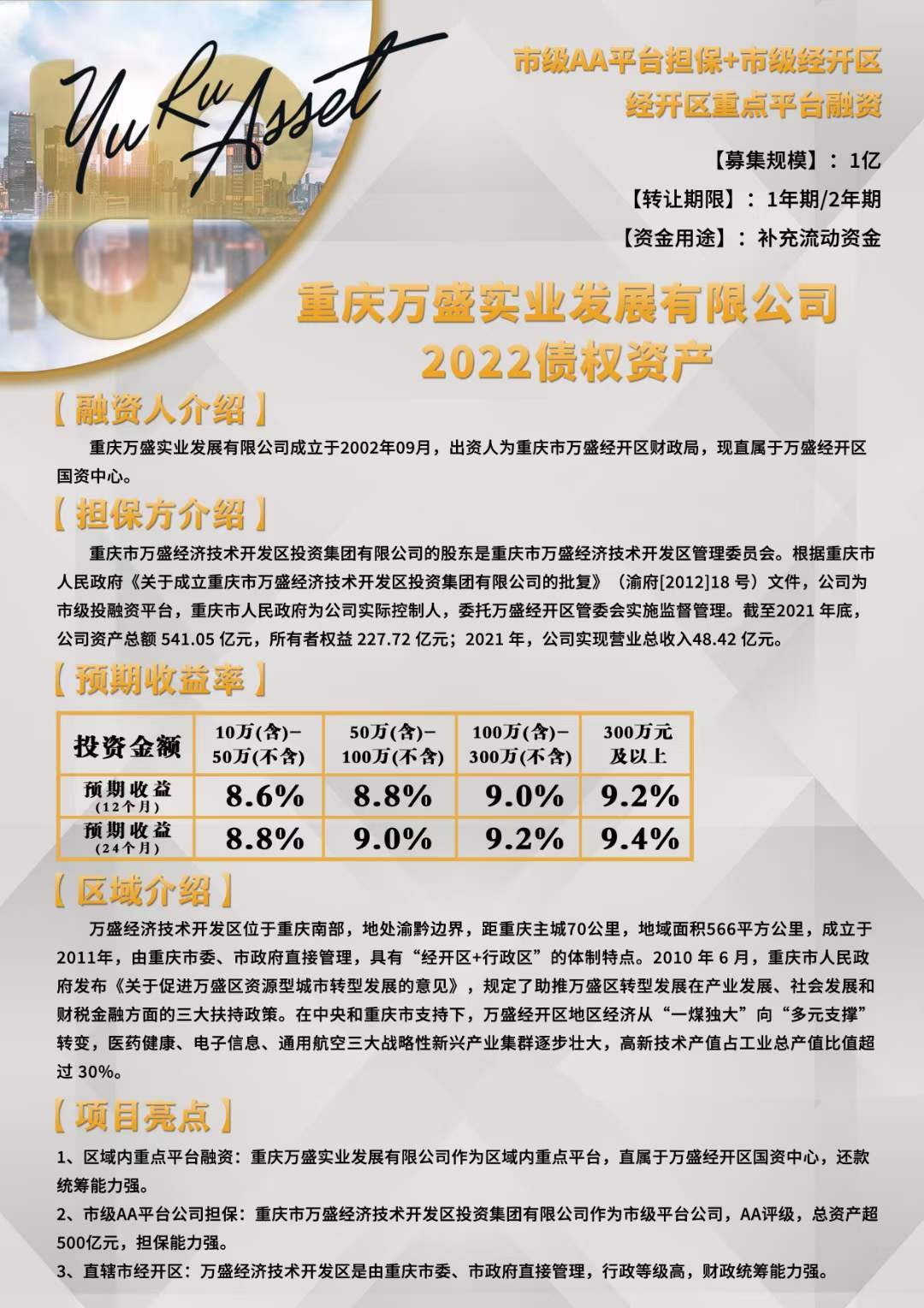 重庆万盛实业发展有限公司2022债权资产