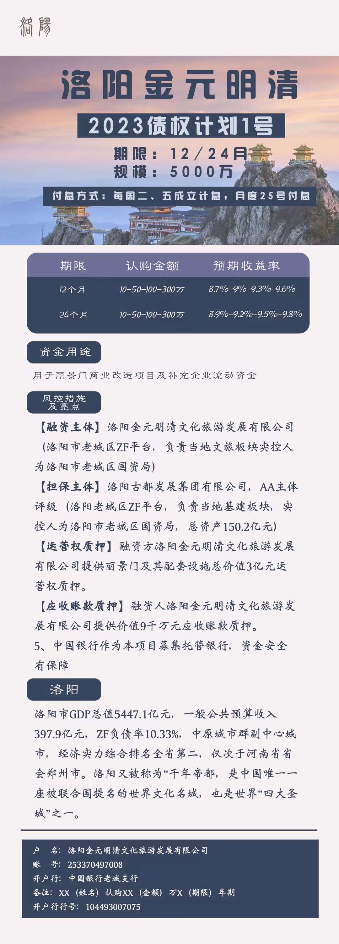 洛阳金元明清2023债权计划1号